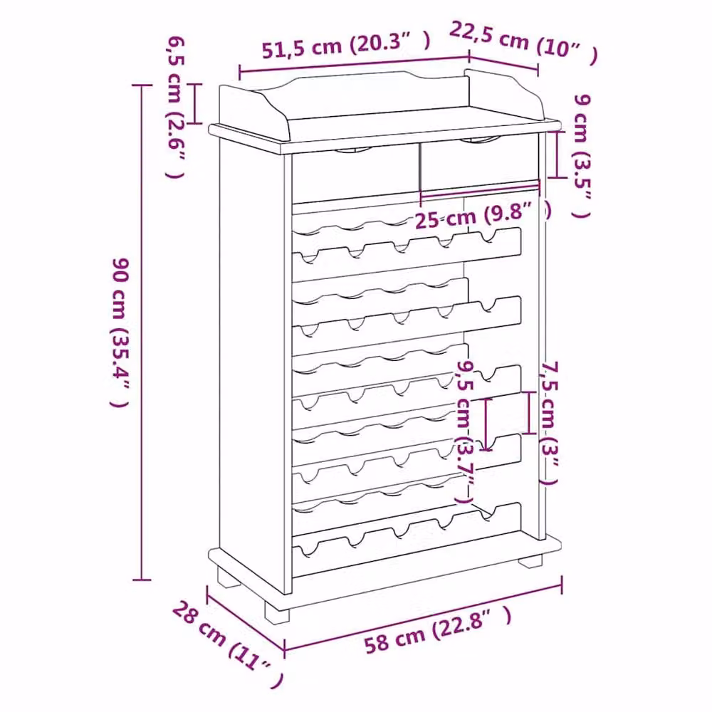 Berkfield Home Modern Solid Pine Wood Wine Rack in Brown, W/D/H: 90 x 30 x 60 cm – 5