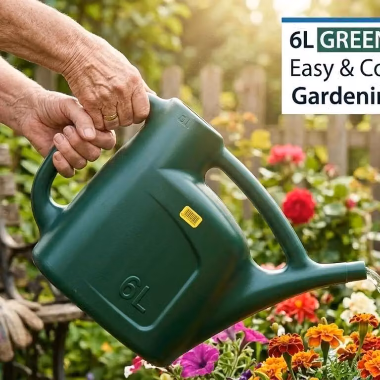 VOGREX Green Plastic Watering Can with Long Spout and Detachable Rose, 6L