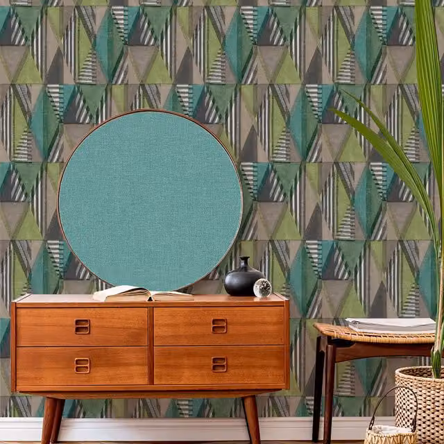 Grandeco Geometric Retro Abstract Vinyl Wallpaper in Petrol Teal