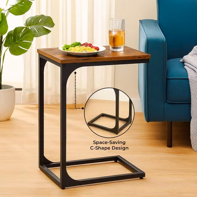Innoteck C Shaped Industrial Style Side Table in Brown and Black