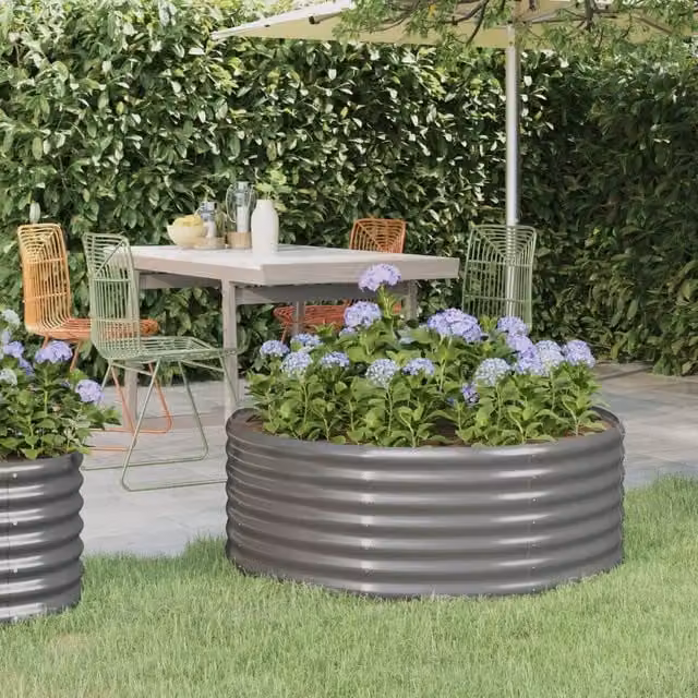 Berkfield Home Garden Grey Powder-coated Steel Raised Bed, W/D/H: 100 x 100 x 36 cm – 1