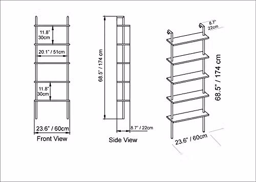 DECOROTIKA Paulina Industrial 5-Tier Bookshelf in White – 2