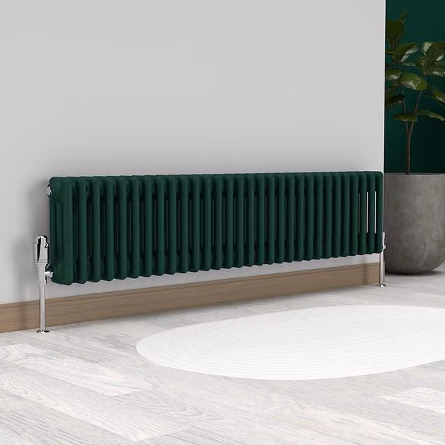 Lux Heat Horizontal 3 Column Steel Radiator in Green, H: 137 cm, W: 30 cm, D: 9.36 cm