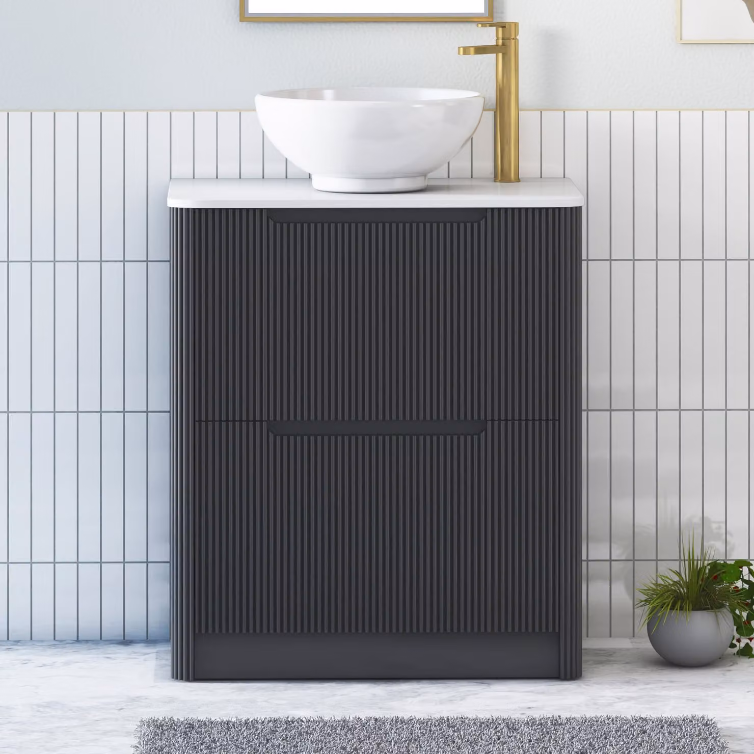 Royal Bathrooms Avenza 800mm Floor Standing Vanity Unit in Matt Obsidian Black with 2 Drawers, Plain White Worktop and Breeze Basin