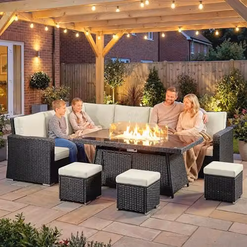Outsunny 7 Piece Beige Rattan Garden Furniture Set with U-Shape Sofa, Ottoman, Coffee Table and Removable Cushions – 8