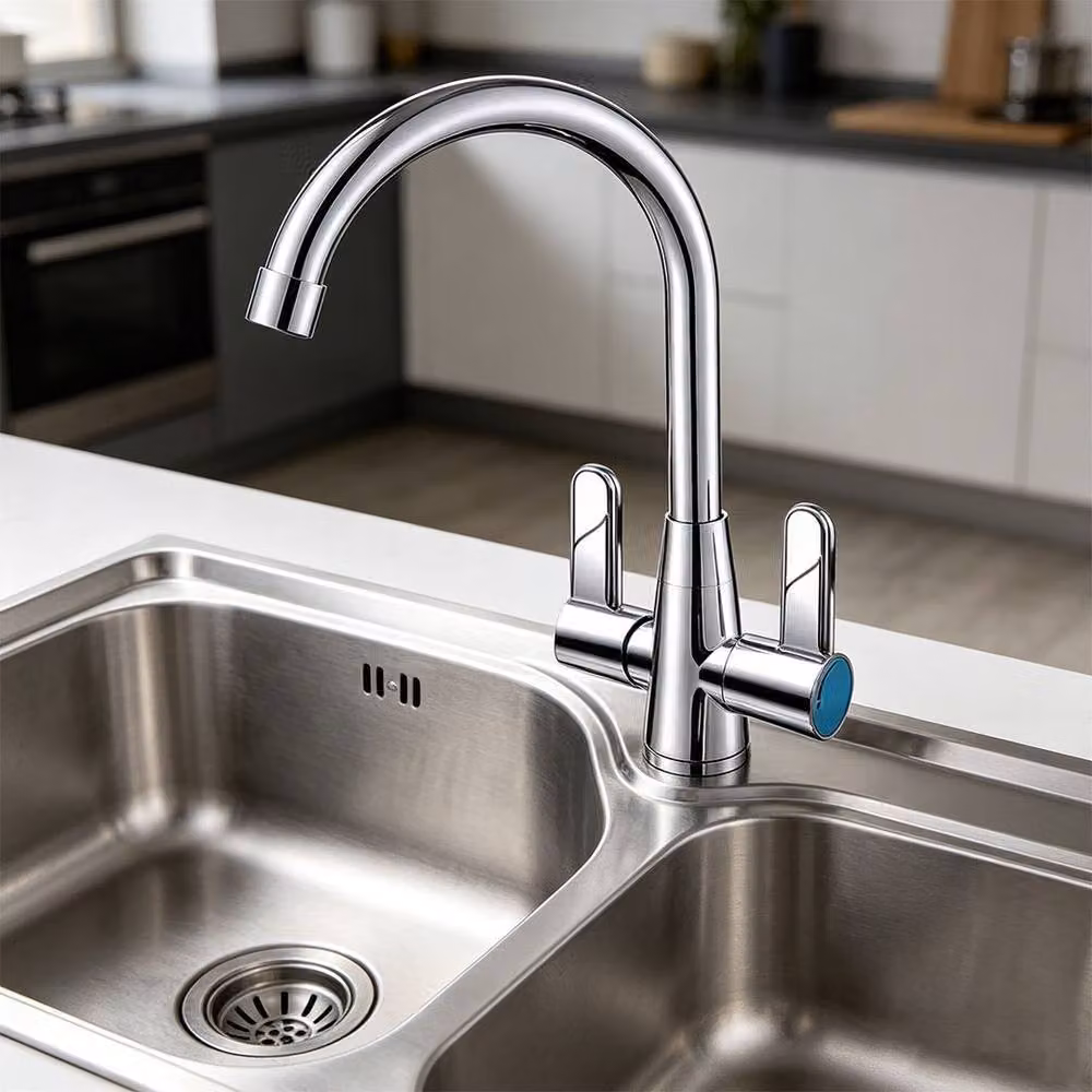 Ventryn Dual Lever Kitchen Mixer Tap with Swivel Spout in Silver Chrome – 5