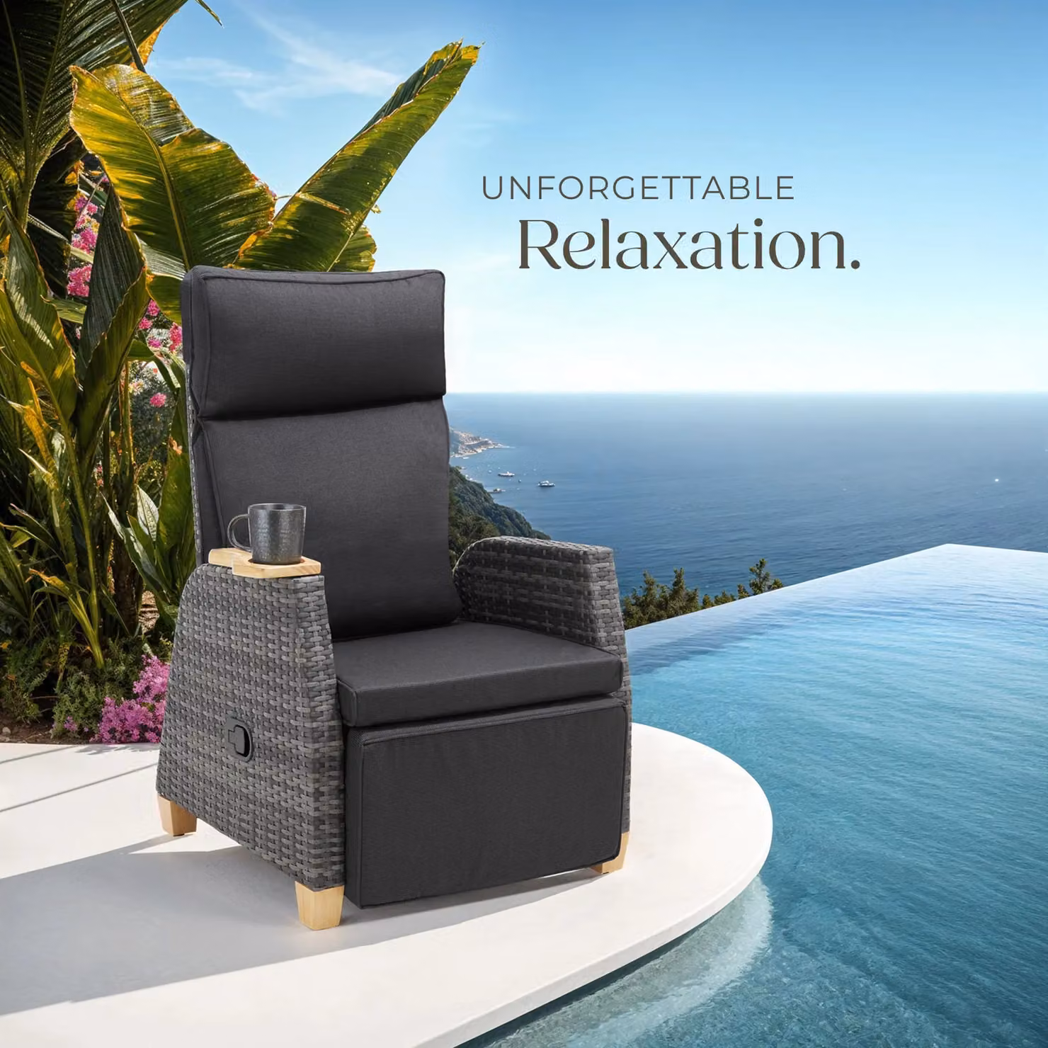 tectake Pescara Grey Rattan Armchair with Aluminium Frame and Adjustable Backrest – 8