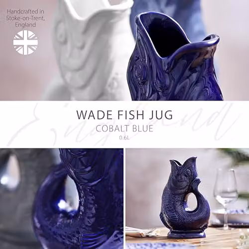 Wade Ceramic Fish Jug, Blue and White, 0.6 l – 2