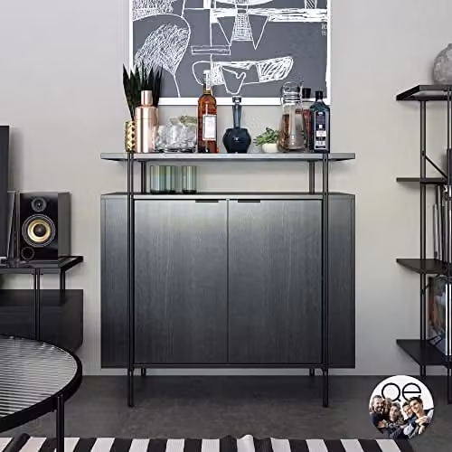 DHP Furniture Wainwright Bar Cabinet in Black Oak Look, W: 88 cm, D: 39 cm, H: 88 cm – 1