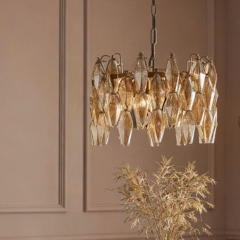 Atkin & Thyme Oriana Glass Chandelier in Gold and Brass