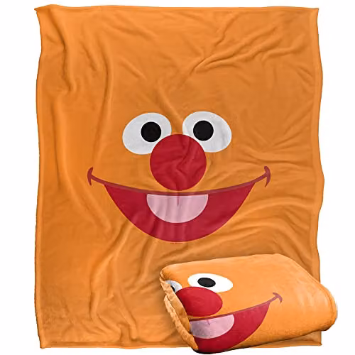 LOGOVISION Sesame Street Ernie Face Silky Touch Super Soft Fleece Throw Blanket, White, W/D/H: 152 x 127 cm