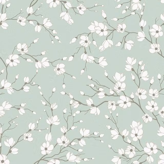 I Love Wallpaper Botanical Floral Spring Blossom Wallpaper Sample in Green