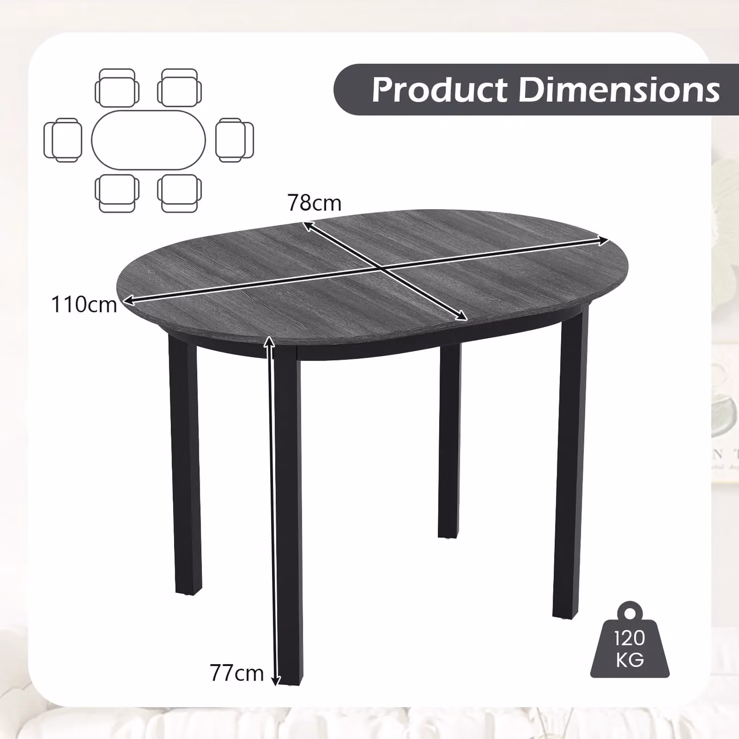 Gymax Modern Oval Wooden Dining Table in Black, W/D/H: 110 x 77 x 78 cm – 2