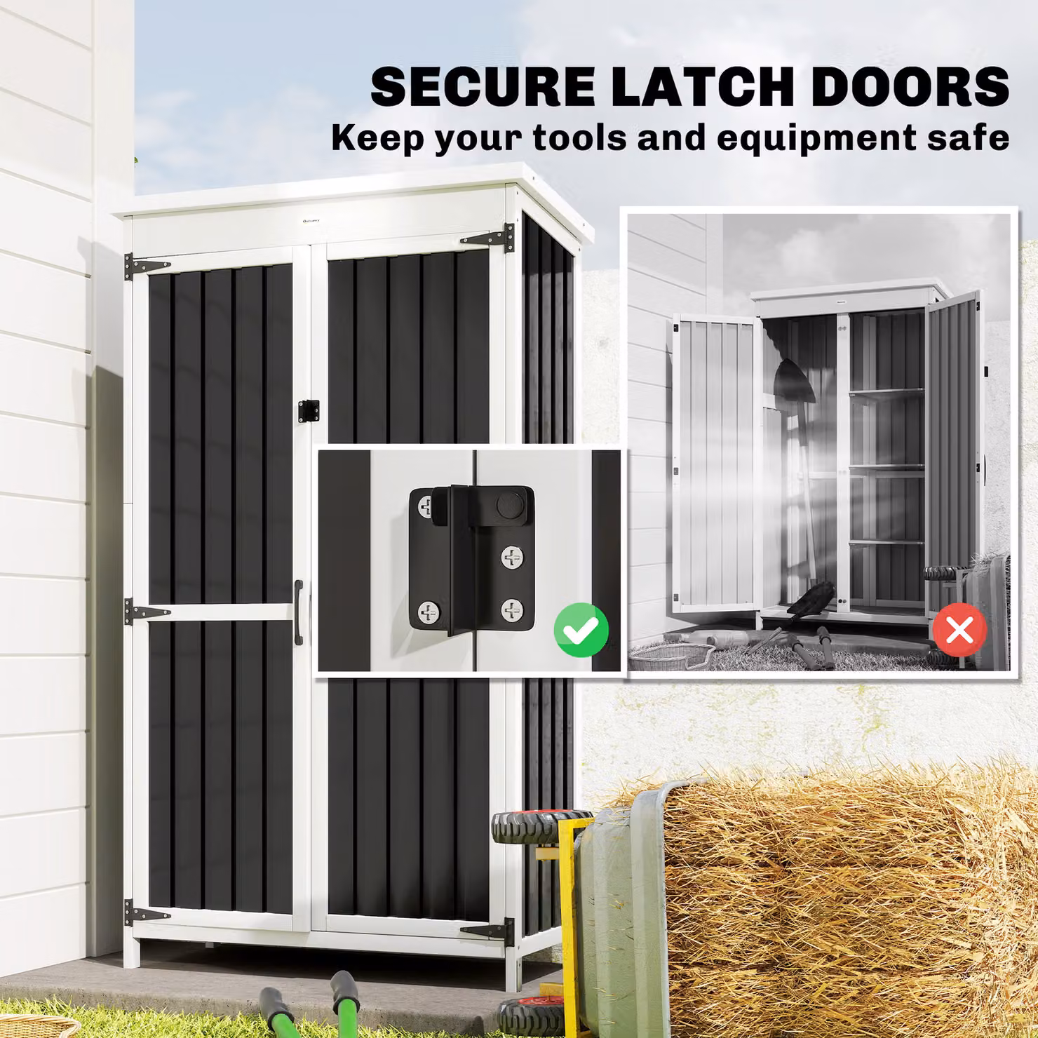 Outsunny Outdoor Storage Cabinet with Removable Shelves and Asphalt Roof, White and Black, W/D/H: 90.0 x 43.0 x 166.0 cm – 6