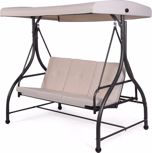 Costway Modern 3-Person Convertible Canopy Swing with Cushions in Beige and White