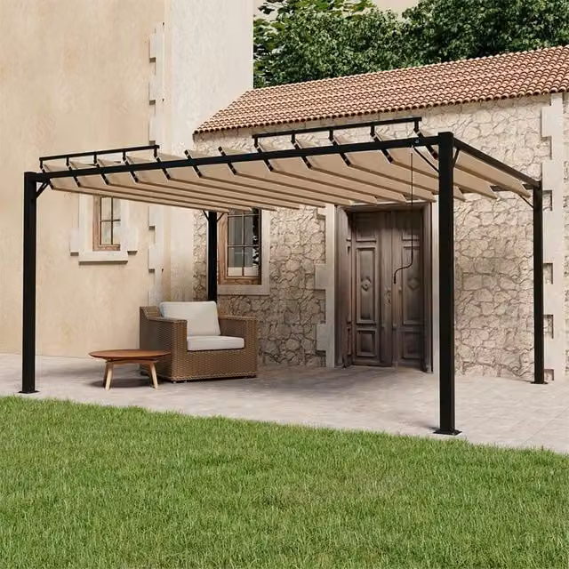 Berkfield Home Gazebo with Louvered Roof in Beige Aluminium, W: 400 cm, D: 300 cm