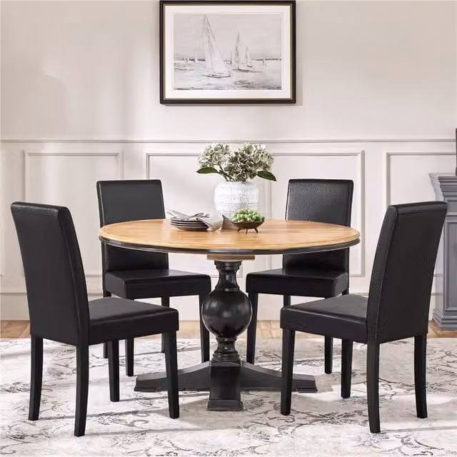 Yaheetech Set of 2 Modern Black Faux Leather Dining Chairs with Rubberwood Legs