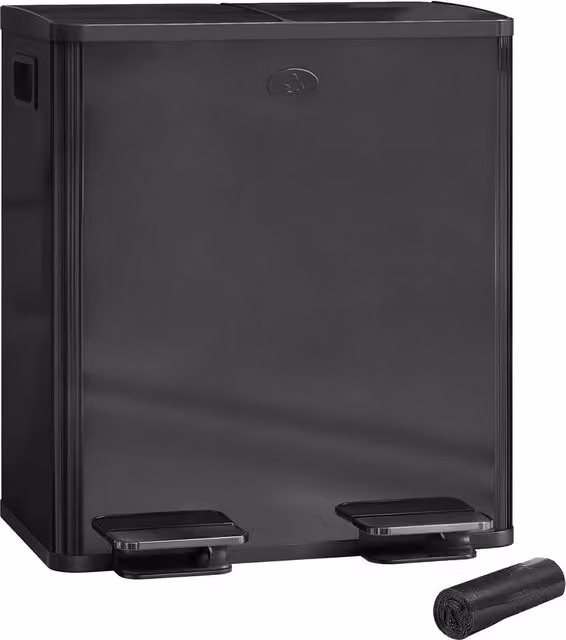 Nordara Dual Pedal Kitchen Bin for Recycling and Waste, Black, 2 x 20L