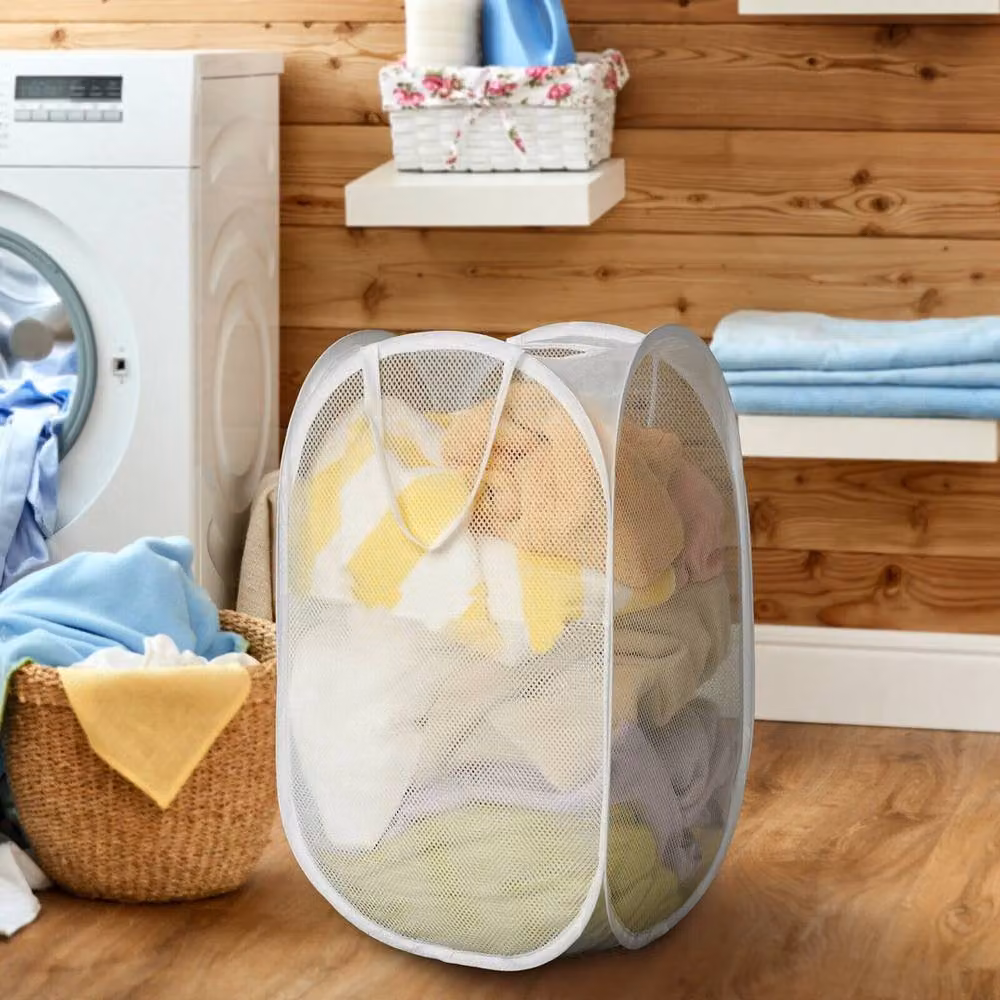 FORGEVIO Foldable Mesh Laundry Washing Basket Bag in White, 50 cm – 2