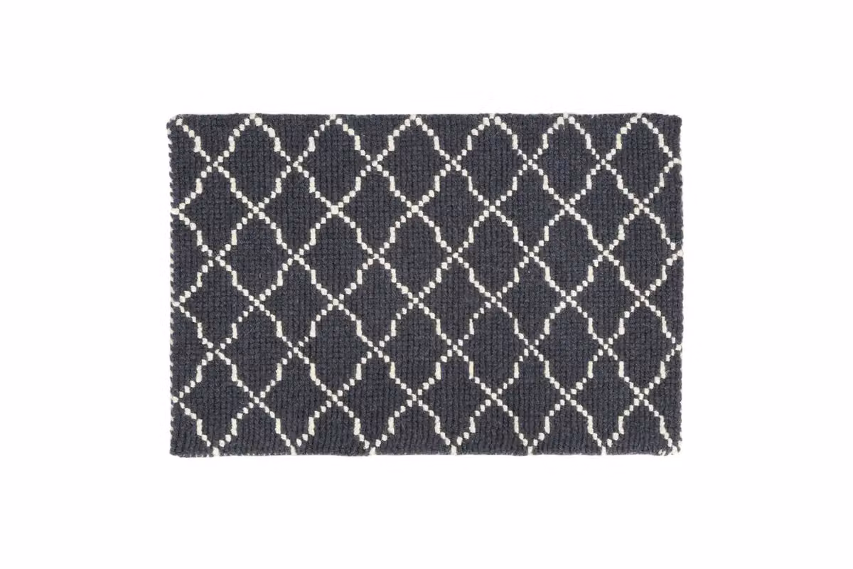 Orsina Grey and White Woven Diamond Pattern Rectangular Wool and Cotton Rug – 5