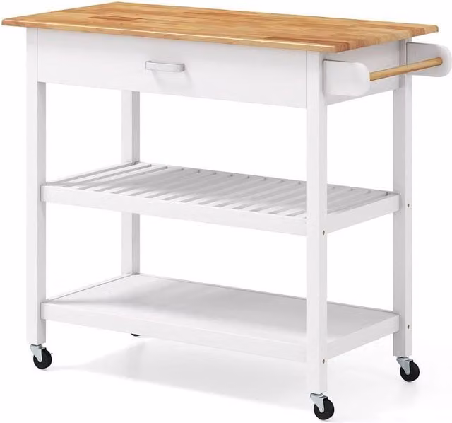 Kelvenix Scandinavian Kitchen Island and Dining Room Serving Trolley in Natural Wood with White and Brown Accents – 1