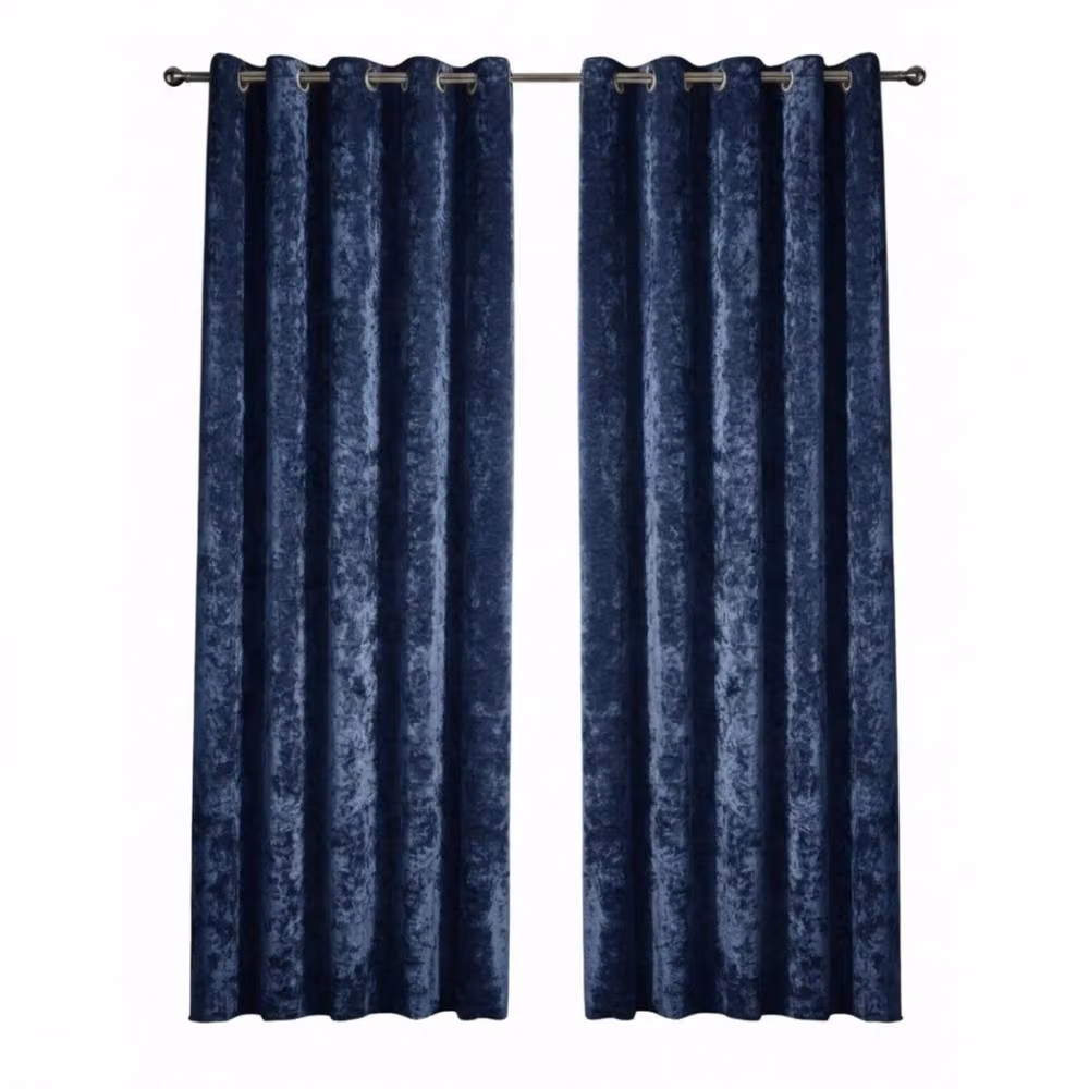 Snug City Navy Blue Crushed Velvet Eyelet Curtains, Thermal Insulating and Opaque, Width: 229 cm, Drop: 229 cm – 2