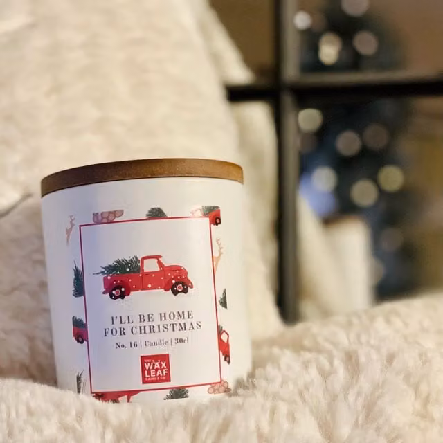 The Wax Leaf Candle Co I'll Be Home For Christmas Wooden Wick Candle, White
