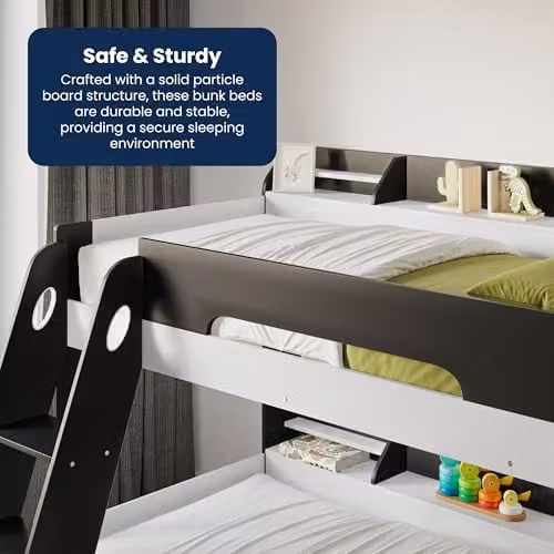 Flair Furnishings Flick Triple Bunk Bed with Storage and Stairs in Grey Single – 5