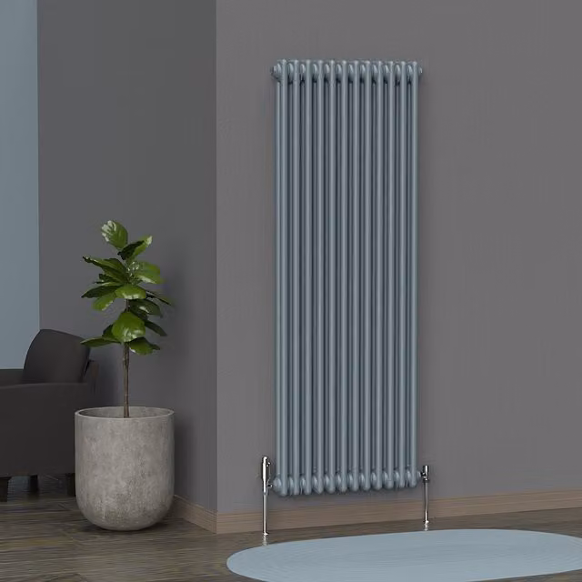 Lux Heat Vertical Coloured Column Radiator in Pebble Grey, H: 150 cm x W: 56 cm