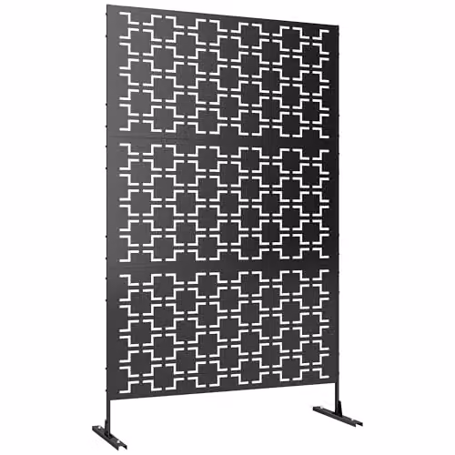 Outsunny Black Metal Freestanding Outdoor Privacy Screen, H 198.0 x W 122.0 x D 45.0 cm – 1
