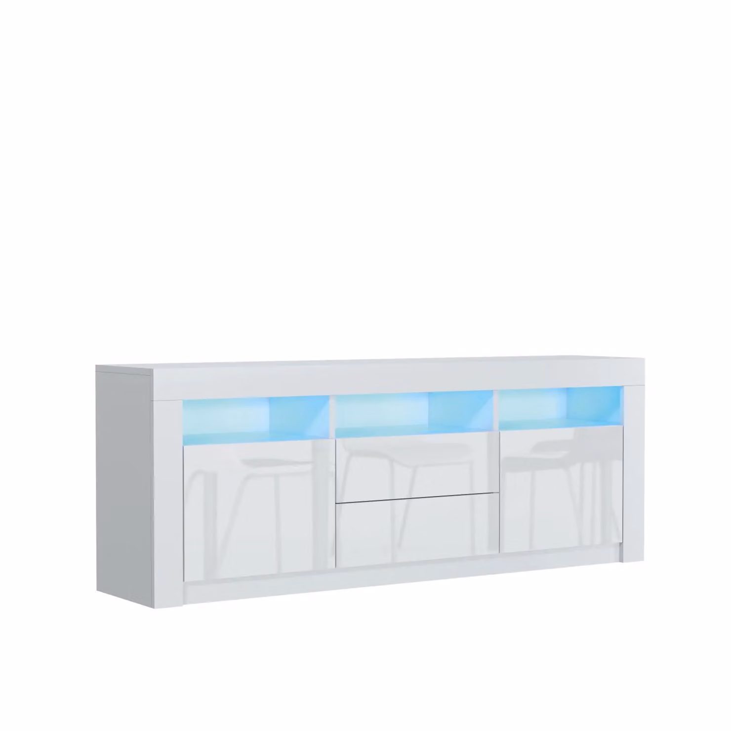 Mex Furniture LTD Modern TV Unit with Glossy Doors, White and Black, W: 160 cm, H: 60 cm, D: 35 cm – 2