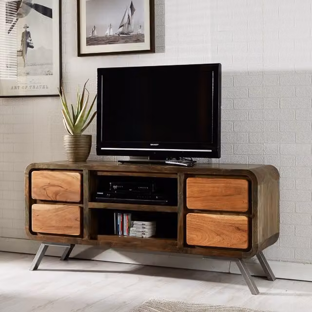 IH Design Retro Brown Wood and Metal TV Cabinet