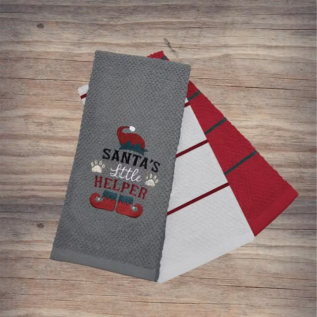 Noel Square 3 Pack Highly Absorbent Cotton Tea Towels in Grey