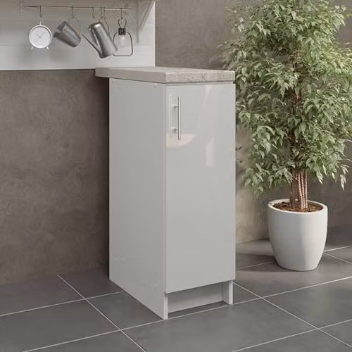 JD Greta White Gloss Kitchen Base Cabinet Floor Unit with 38mm Worktop – 2
