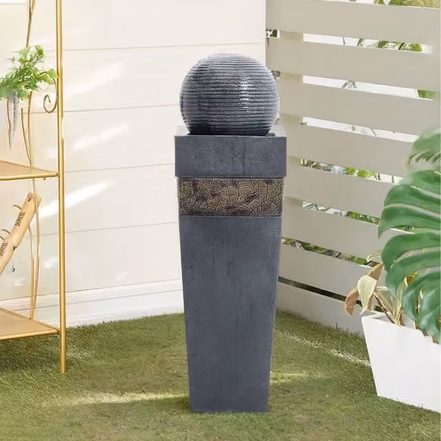 Lifeideas Modern Round Tabletop Water Fountain in Blue and Black