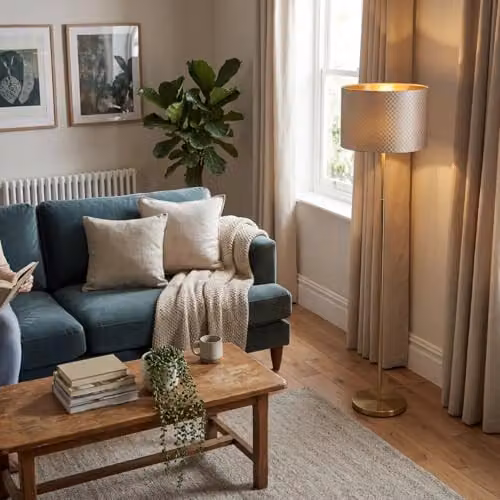 Happy Homewares Modern Taupe Drum Lampshade with Gold Lining, W/D/H: 20 x 20 x 30 cm – 2