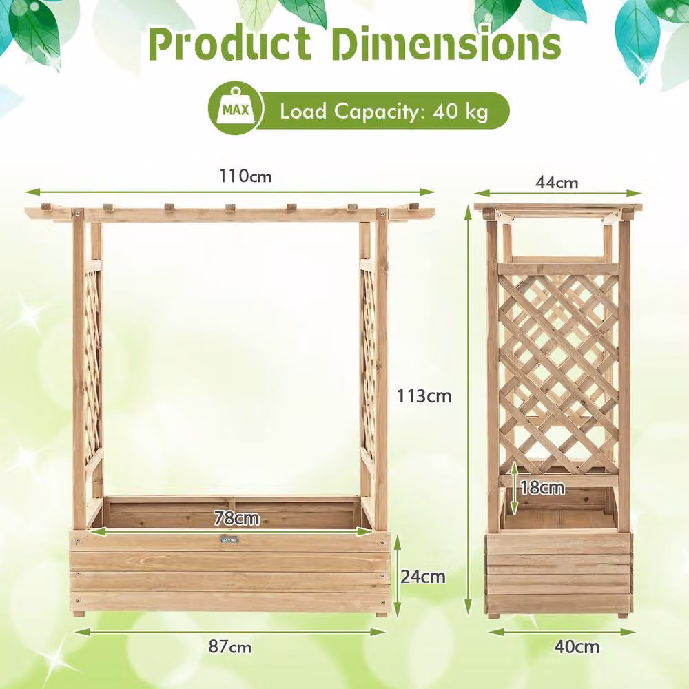 Costway Wooden Raised Garden Bed with Arch Trellis and Hanging Roof in Natural Brown – 2