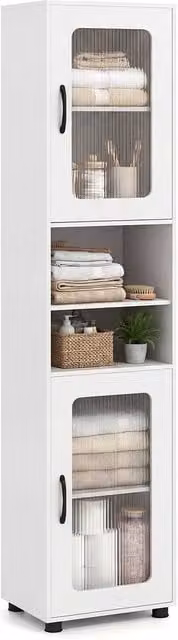 Costway Modern Freestanding Storage Organiser with 2 Hinged Doors and Internal Shelves in Matt White – 1