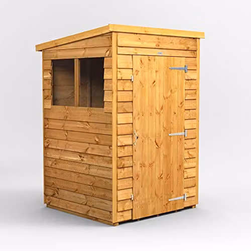 Powersheds Premium Pent Overlap Wooden Shed in Brown with Window and Floor, W/D/H: 202.8 x 130.8 x 202.8 cm
