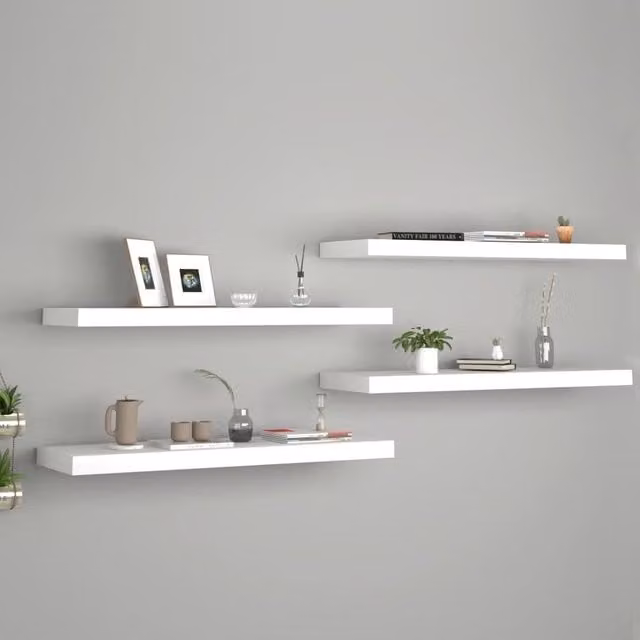 Berkfield Home Floating Wall Shelves, 4 Piece Set in White MDF, W: 80 cm, D: 23.5 cm, H: 4 cm – 1