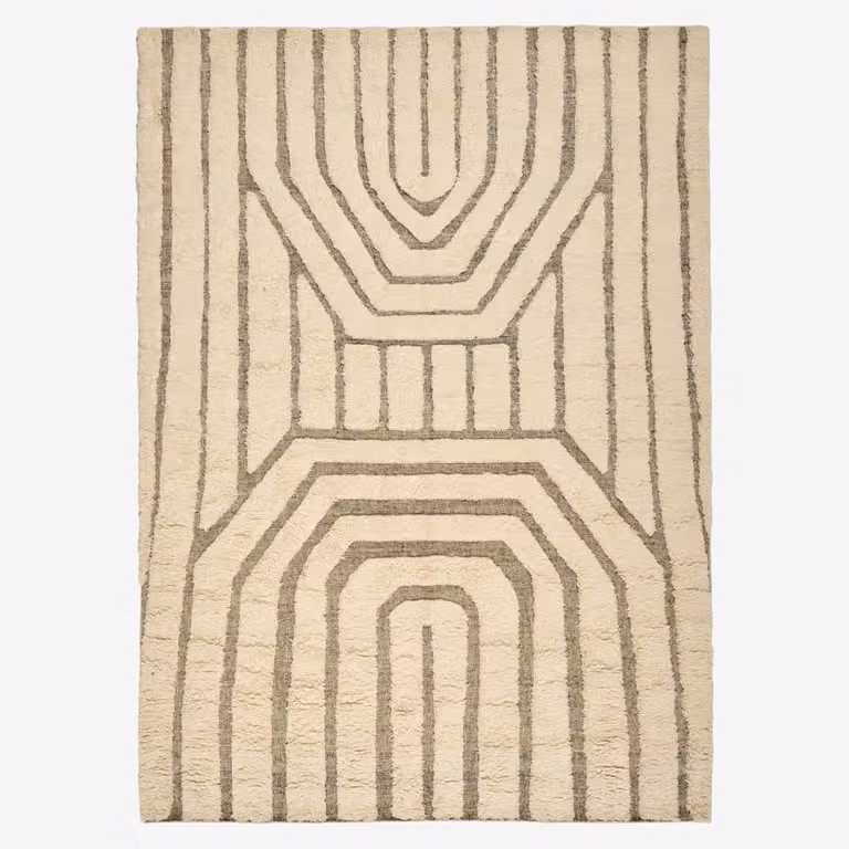 Atkin and Thyme Oberoi Abstract Shaggy Wool and Cotton Rug, Taupe, White and Beige, W: 200 cm, L: 300 cm