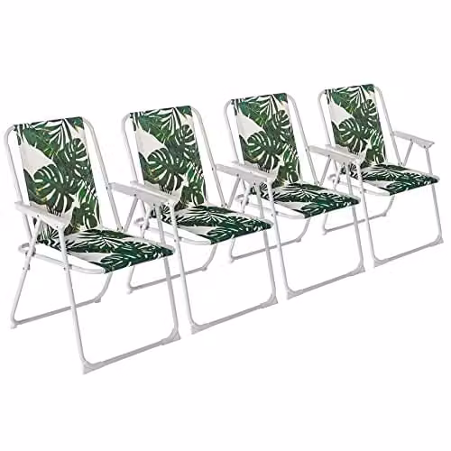 Harbour Housewares Floral Green and Multicolour Metal Folding Beach Chairs with Armrests, Pack of 4 – 1