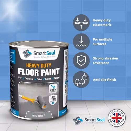 SmartSeal Heavy Duty Floor Paint in Mid Grey, 5L - Hard-Wearing Polyurethane Synthetic Resin Paint with Anti-Slip Satin Finish for Garage, Warehouse, Concrete, Stone and Wood – 2