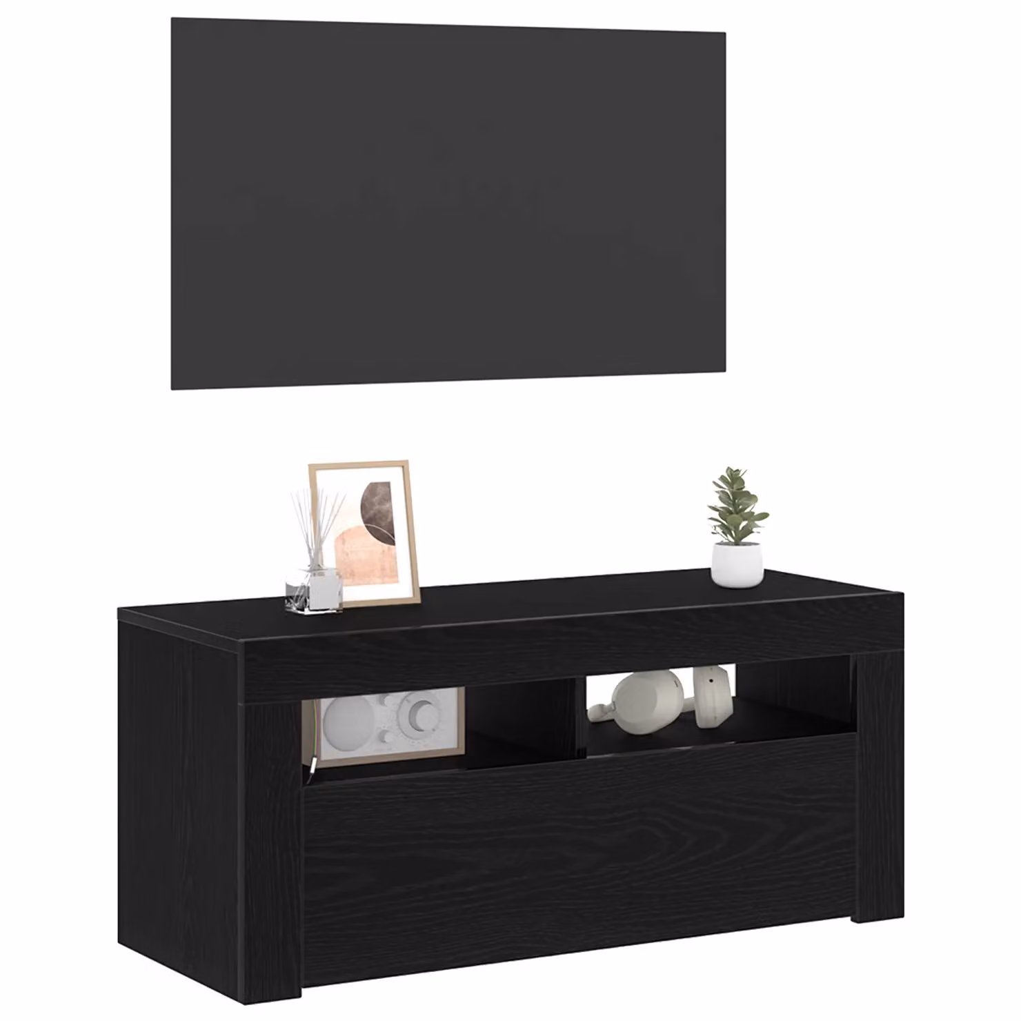 Berkfield Home Modern TV Cabinet in Black Oak with LED, W/D/H: 90 x 35 x 40 cm – 3