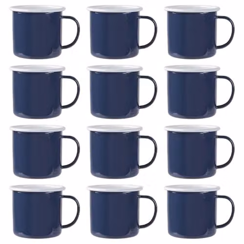 Argon Tableware Enamel Mugs, Set of 12, 375ml, Blue, Red or White – 1