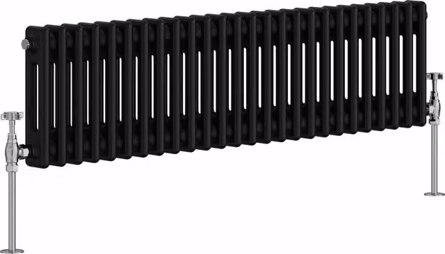Right Radiators Double Column Horizontal Traditional Radiator in Black, Width: 119 cm