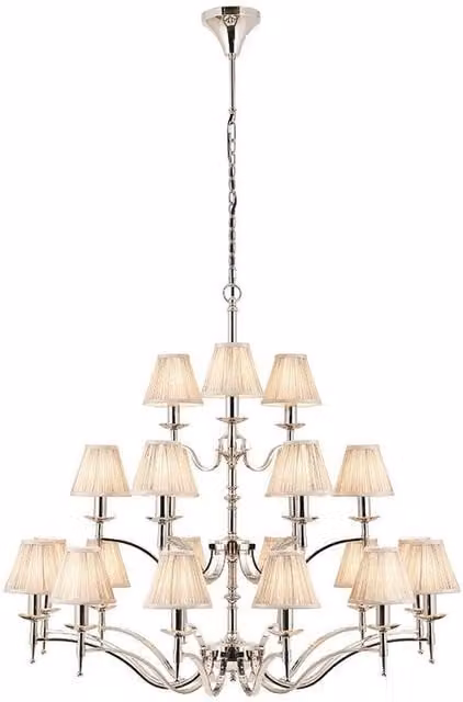 Interiors 1900 Stanford 21 Light Multi Arm Chandelier in Polished Nickel Plate Finish with E14 Bulbs, Height: 115 cm
