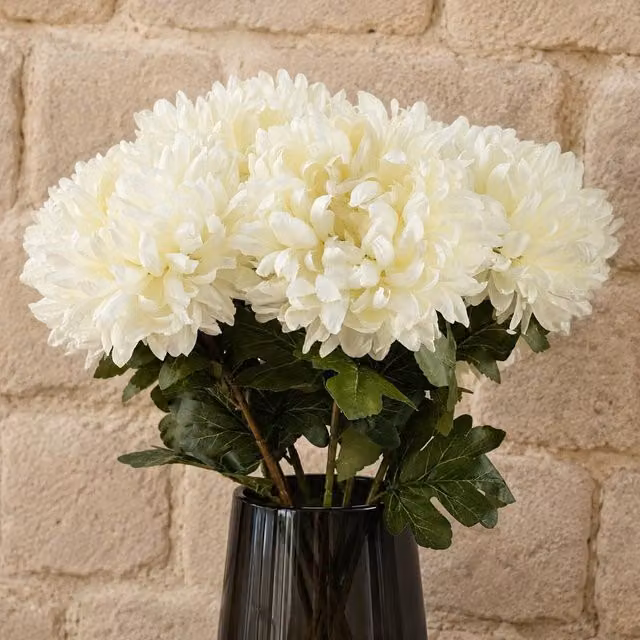 Leaf Pack of 6 White Artificial Extra Reflex Chrysanthemums, 75 cm – 1
