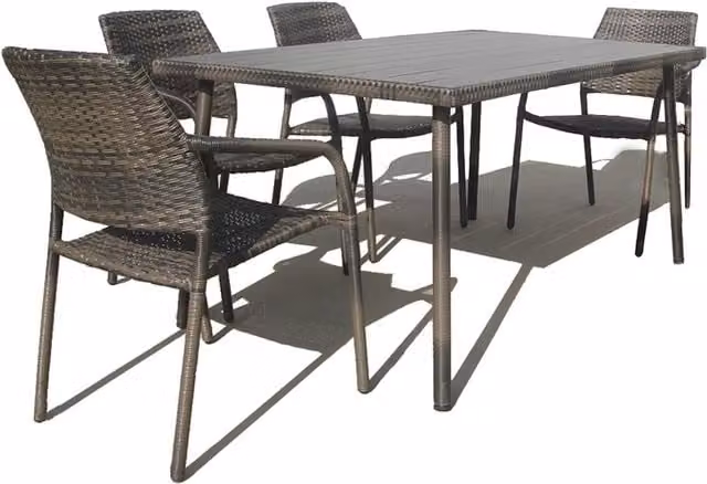 Furniture One Brown Rattan Patio Dining Set with Galvanised Steel Frame and Stackable Chairs