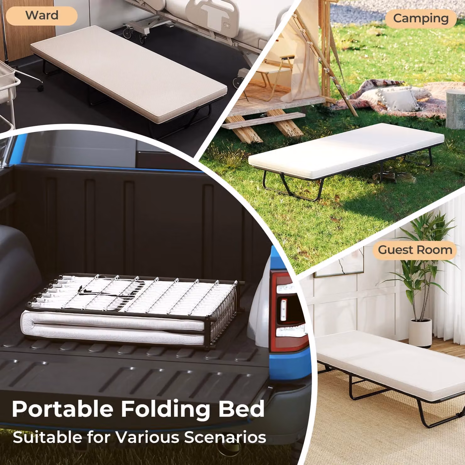 Costway Portable Folding Guest Bed with Foam Mattress, Beige, W/D/H: 80 x 190 x 35 cm – 5